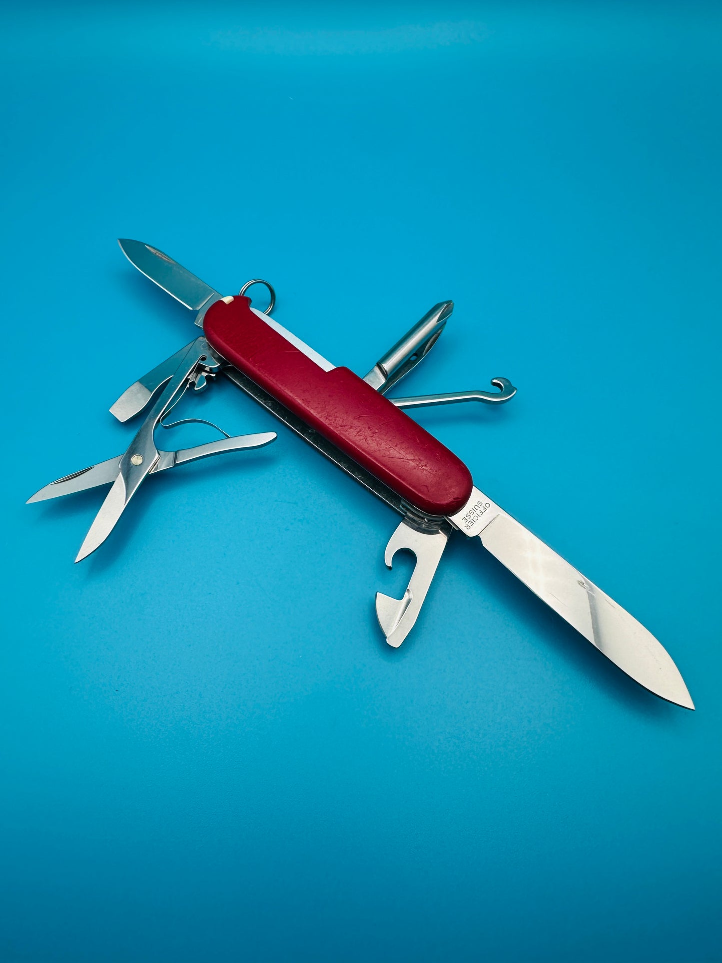 Victorinox knife with tools partially unfolded for display