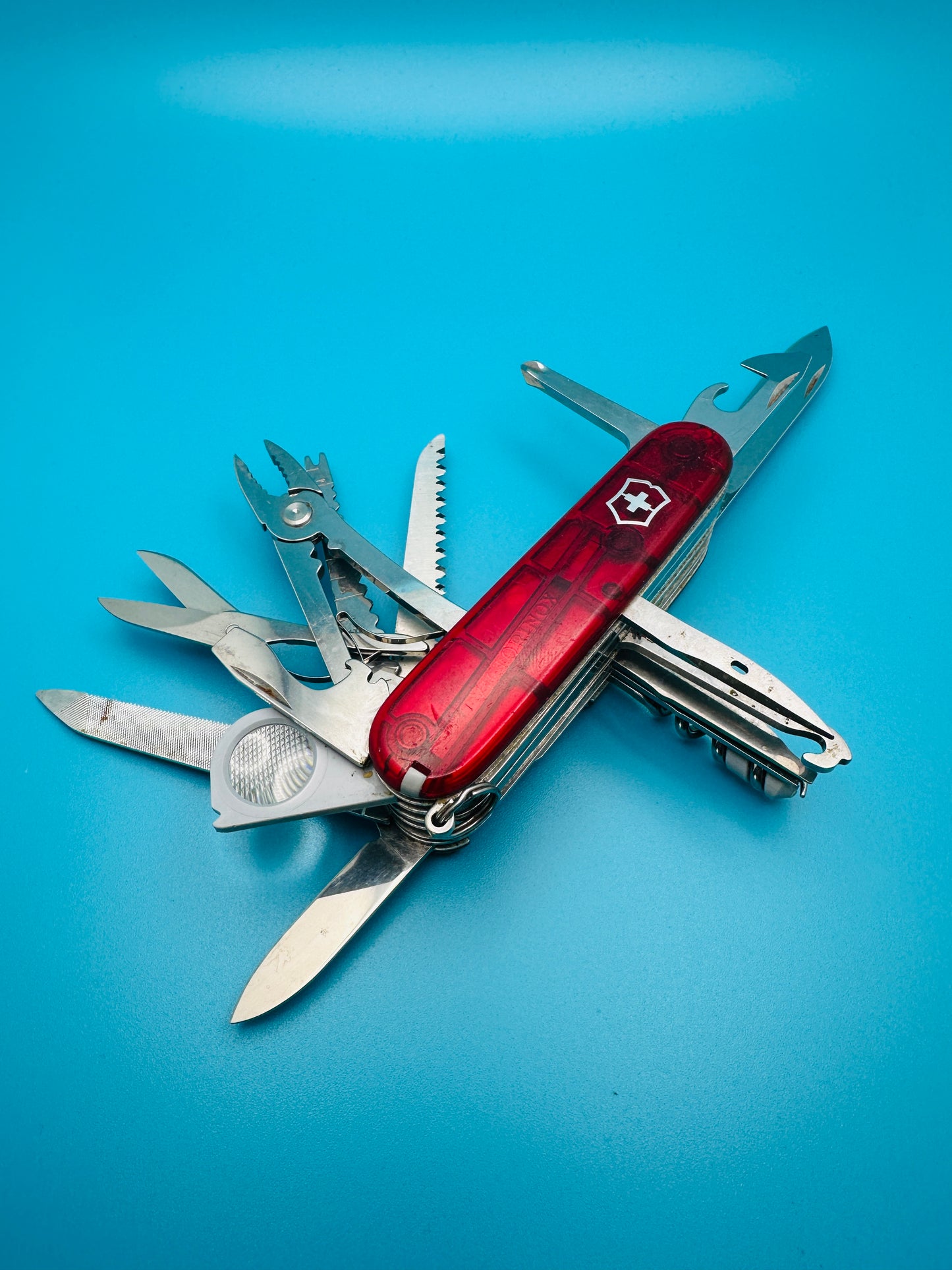 Victorinox Swiss Champ 91mm Swiss Army Knife β Red Transparent Multi-Tool (Used)