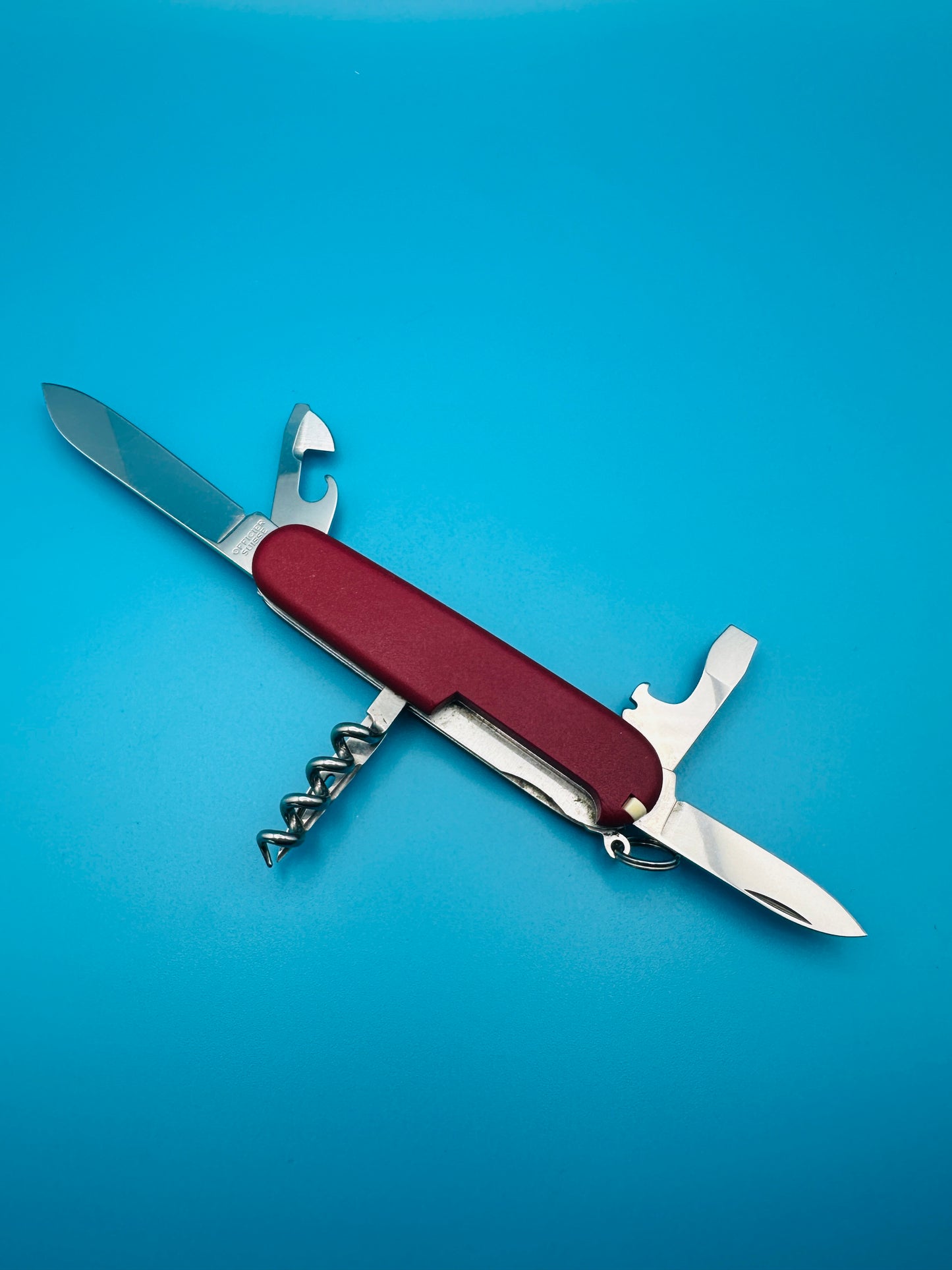Victorinox Spartan partially opened, showing small tools