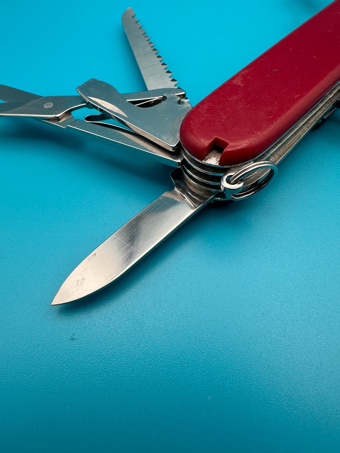 Close-up of Victorinox Huntsman with open blade and corkscrew