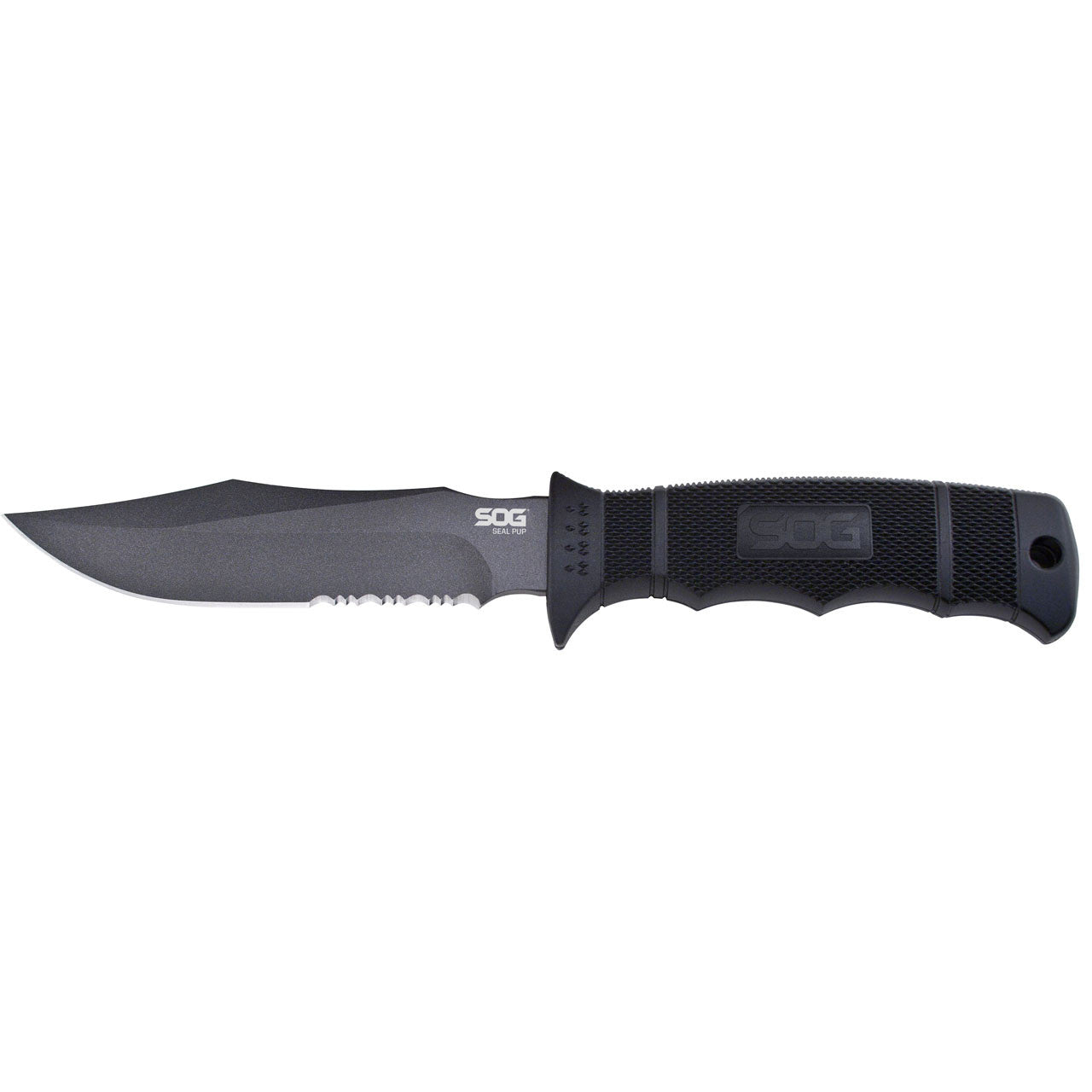 SOG SEAL Pup M37K Fixed Blade Knife – Straight Edge, AUS-8, Black TiNi Coating