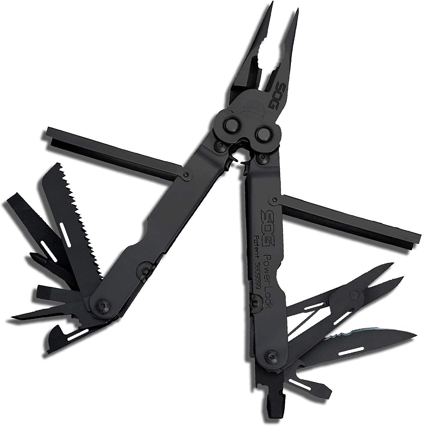 SOG PowerLock EOD Black Oxide Multitool with Nylon Sheath – 18 Tools in One (NEW)