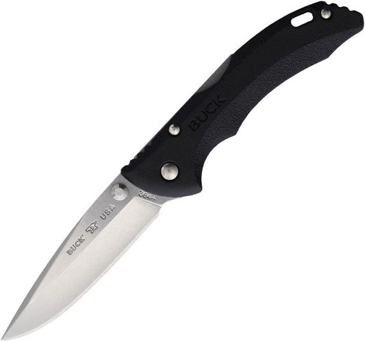 Buck Rival 1 Lockback folding knife with black handle and 2.75 inch drop point 420HC stainless steel blade