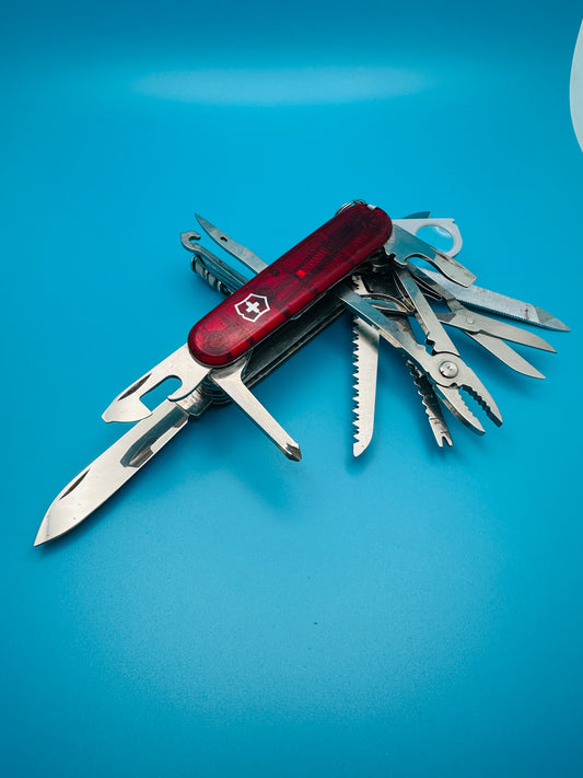 Victorinox Swiss Champ 91mm Swiss Army Knife – Red Transparent Multi-Tool (Used)