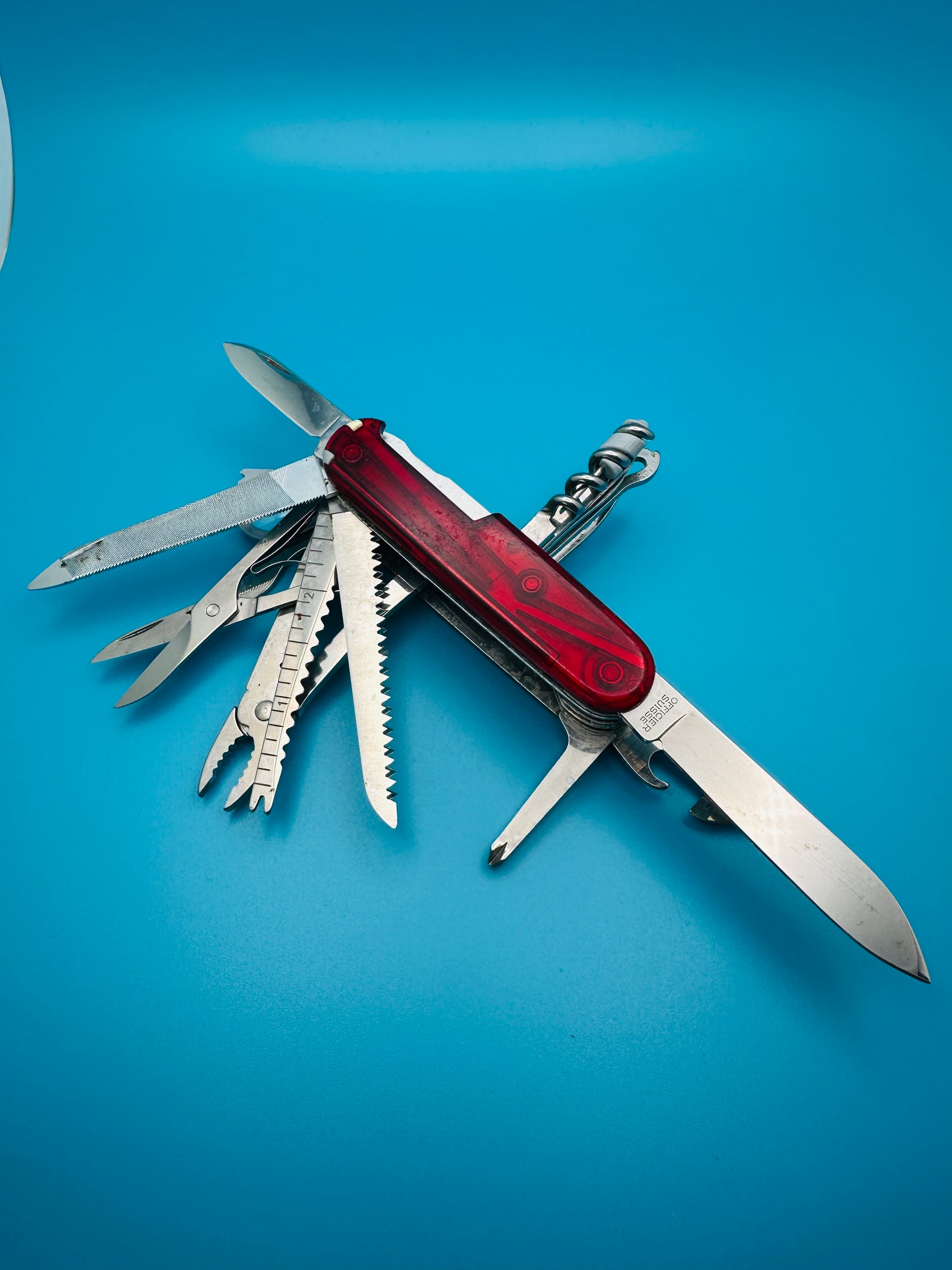 Victorinox Swiss Champ 91mm Swiss Army Knife – Red Transparent Multi-Tool (Used)
