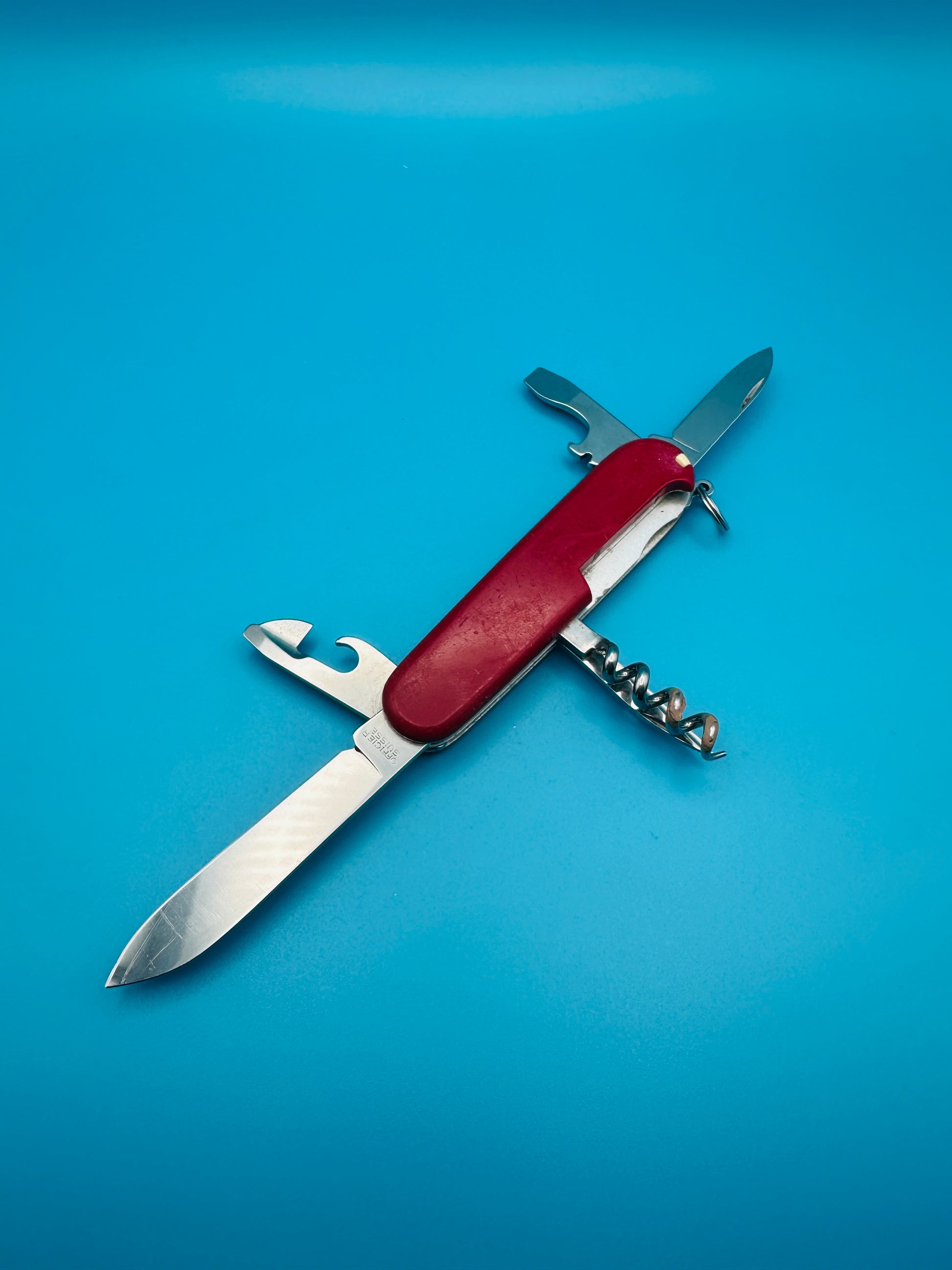 Victorinox Spartan Swiss Army knife with main blade open, angled view