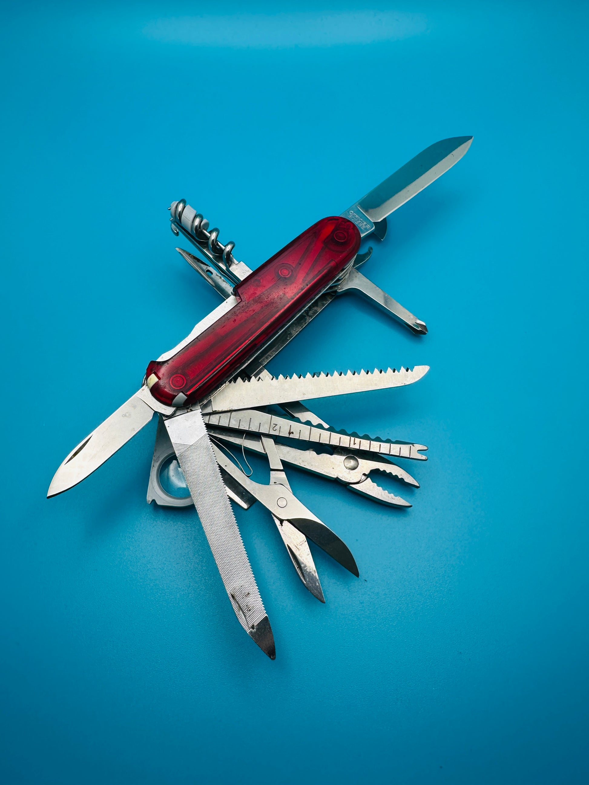 Victorinox Swiss Champ 91mm Swiss Army Knife – Red Transparent Multi-Tool (Used)