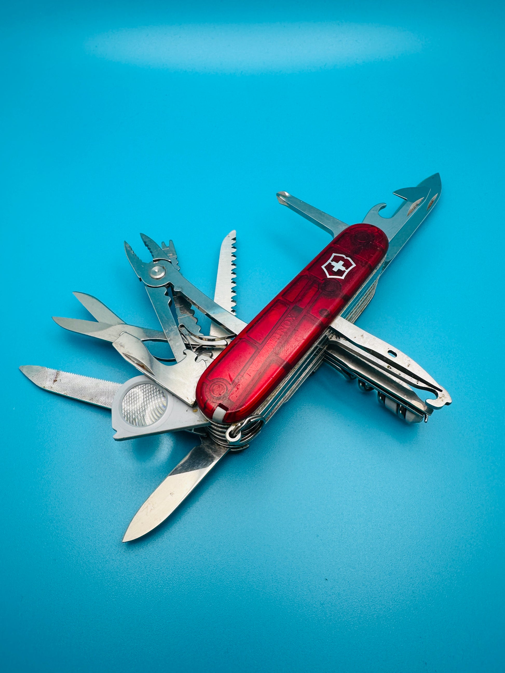 Victorinox Swiss Champ 91mm Swiss Army Knife – Red Transparent Multi-Tool (Used)