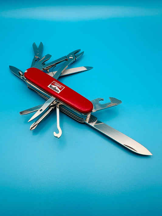 Used Victorinox Marlboro Craftsman 91mm Swiss Army Knife – All tools open

