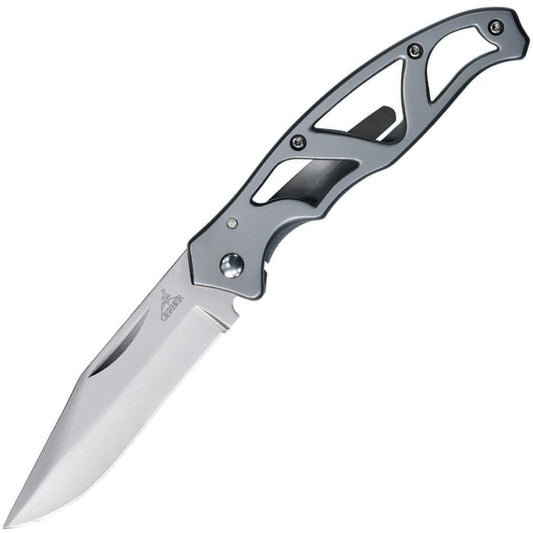 Gerber Mini Paraframe framelock folding knife with satin clip point blade
