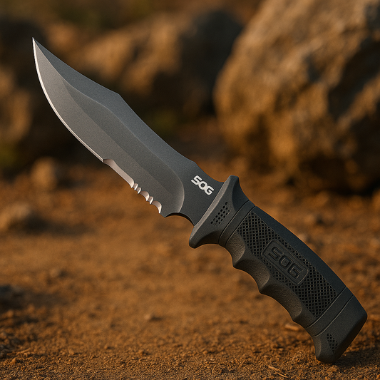 SOG SEAL Pup M37K Fixed Blade Knife – Straight Edge, AUS-8, Black TiNi Coating
