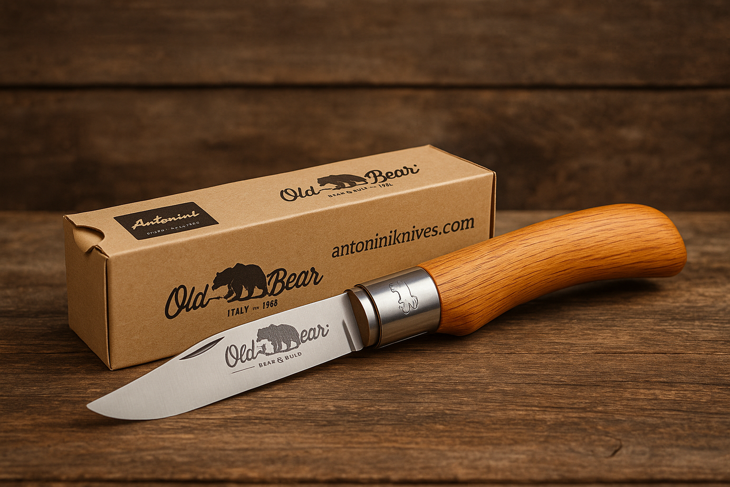 Old Bear XS folding knife closed – orange wood handle