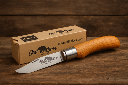 Old Bear XS folding knife closed – orange wood handle